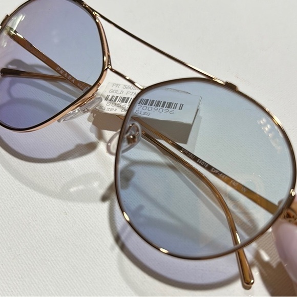 PRADA Rose Gold Round Aviator lightly tint sunglasses indoor/Outdoor unisex NWT - Picture 3 of 16